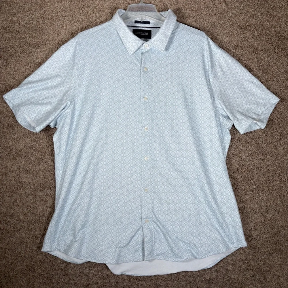 Jachs New York Mens Blue‎ Geometric Short Sleeve Button Down Shirt Strech